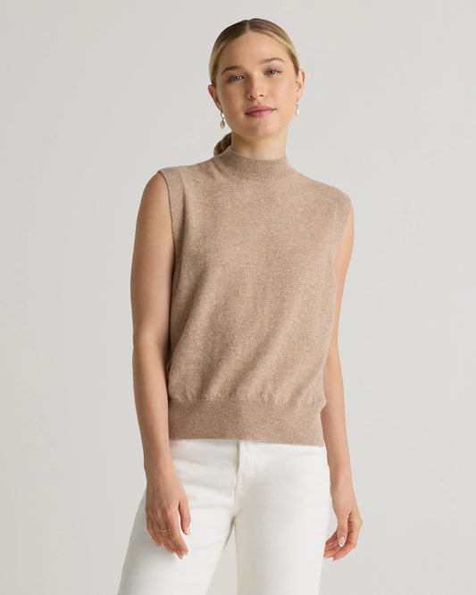 Mongolian Cashmere Mock Neck Sweater Vest - XS / Oatmeal