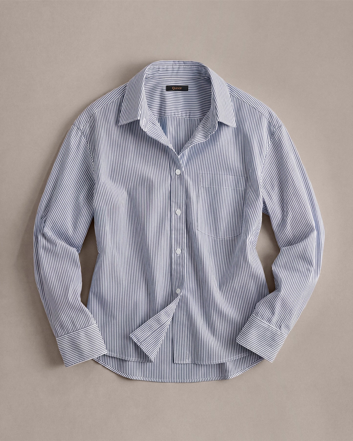 100% Organic Cotton Poplin Long Sleeve Shirt - XS / Delta Blue Double Stripe