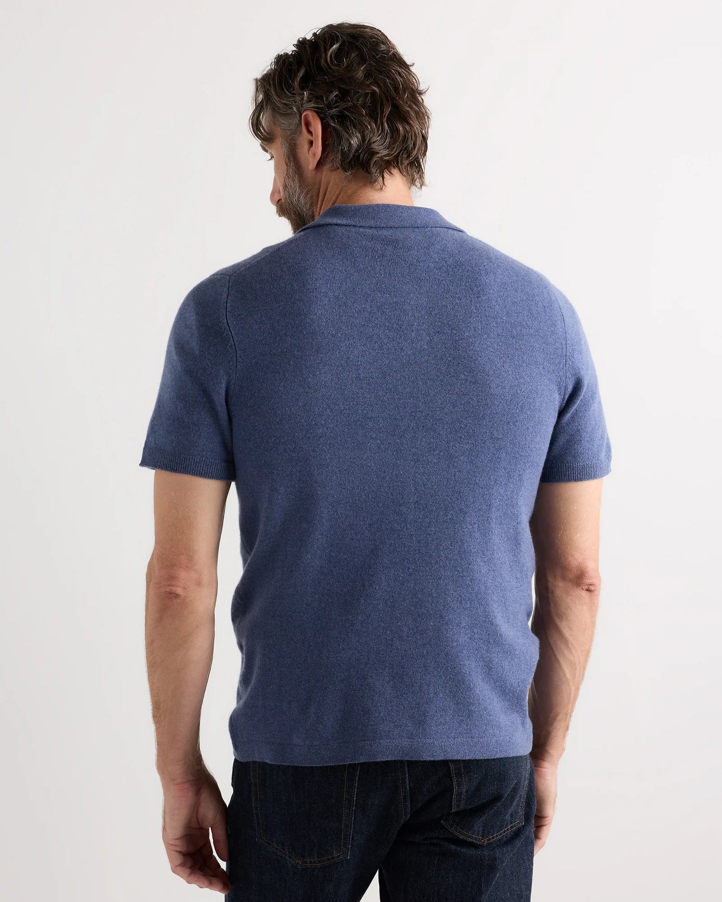 100% Mongolian Cashmere Short Sleeve Polo Sweater - S / Heather Storm Blue