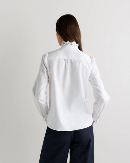 100% Organic Cotton Lace Ruffle Blouse - XS / Classic White