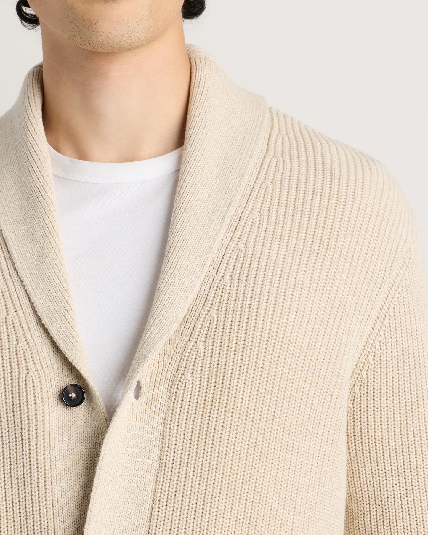 100% Organic Cotton Ribbed Shawl-Collar Cardigan Sweater - S / Bayberry Olive