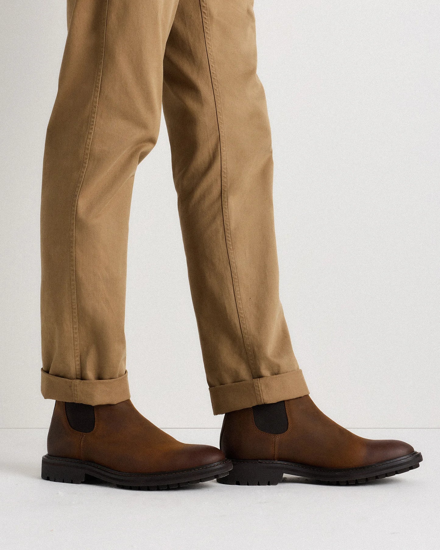 Rugged Leather Lug Sole Chelsea Boot - 7 / Firewood