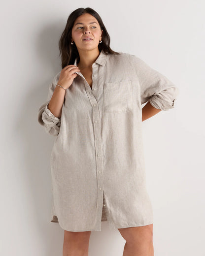 100% European Linen Shirt Dress - 1X / Black