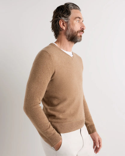 Mongolian Cashmere V-Neck Sweater - S / Oatmeal