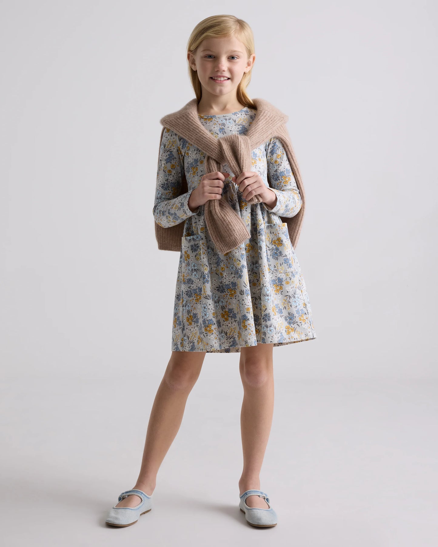 Organic Cotton Long Sleeve Fit and Flare Pocket Dress - 6 / Purple Poppy Garden