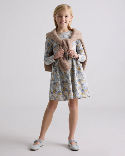 Organic Cotton Long Sleeve Fit and Flare Pocket Dress - 6 / Purple Poppy Garden