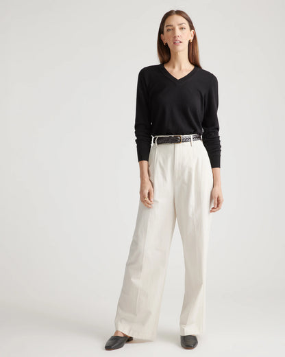 Lightweight Cotton Cashmere V-Neck Sweater - XS / Sugar Stone
