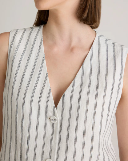 100% European Linen Vest - XS / Blue Pinstripe