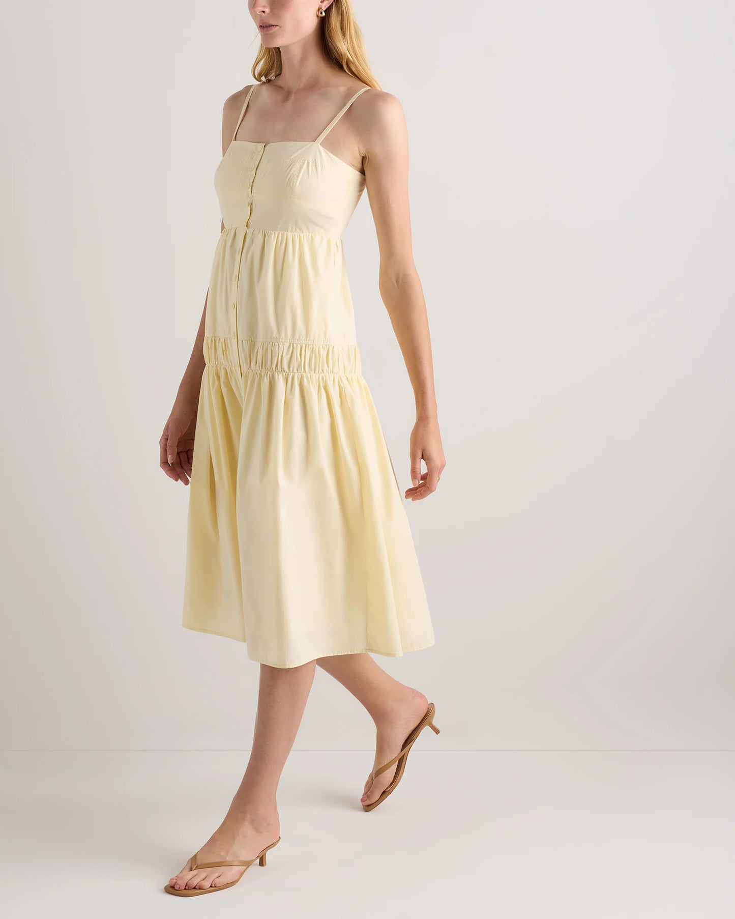 100% Organic Cotton Poplin Spaghetti Strap Maxi Dress - XS / Light Blue Stripe
