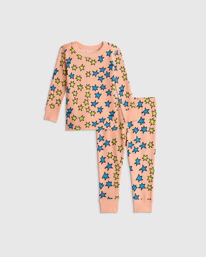 100% Organic Cotton Long Sleeve and Pant Pajama Set - 12-18M / Navy Stripe