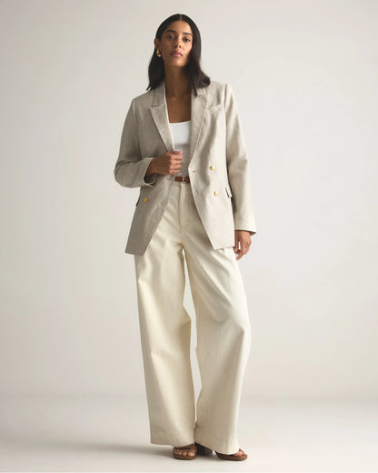 100% European Linen Relaxed Double-Breasted Blazer - XS / Blue Pinstripe
