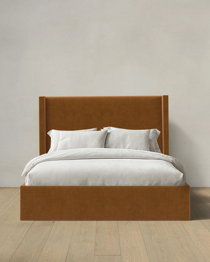 Wingback Bed in Performance Velvet - Full / Walnut