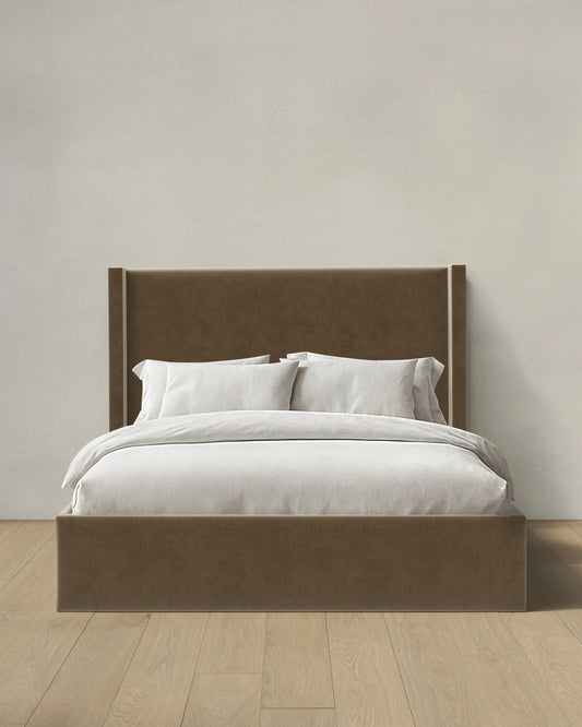 Wingback Bed in Performance Velvet - Full / Walnut
