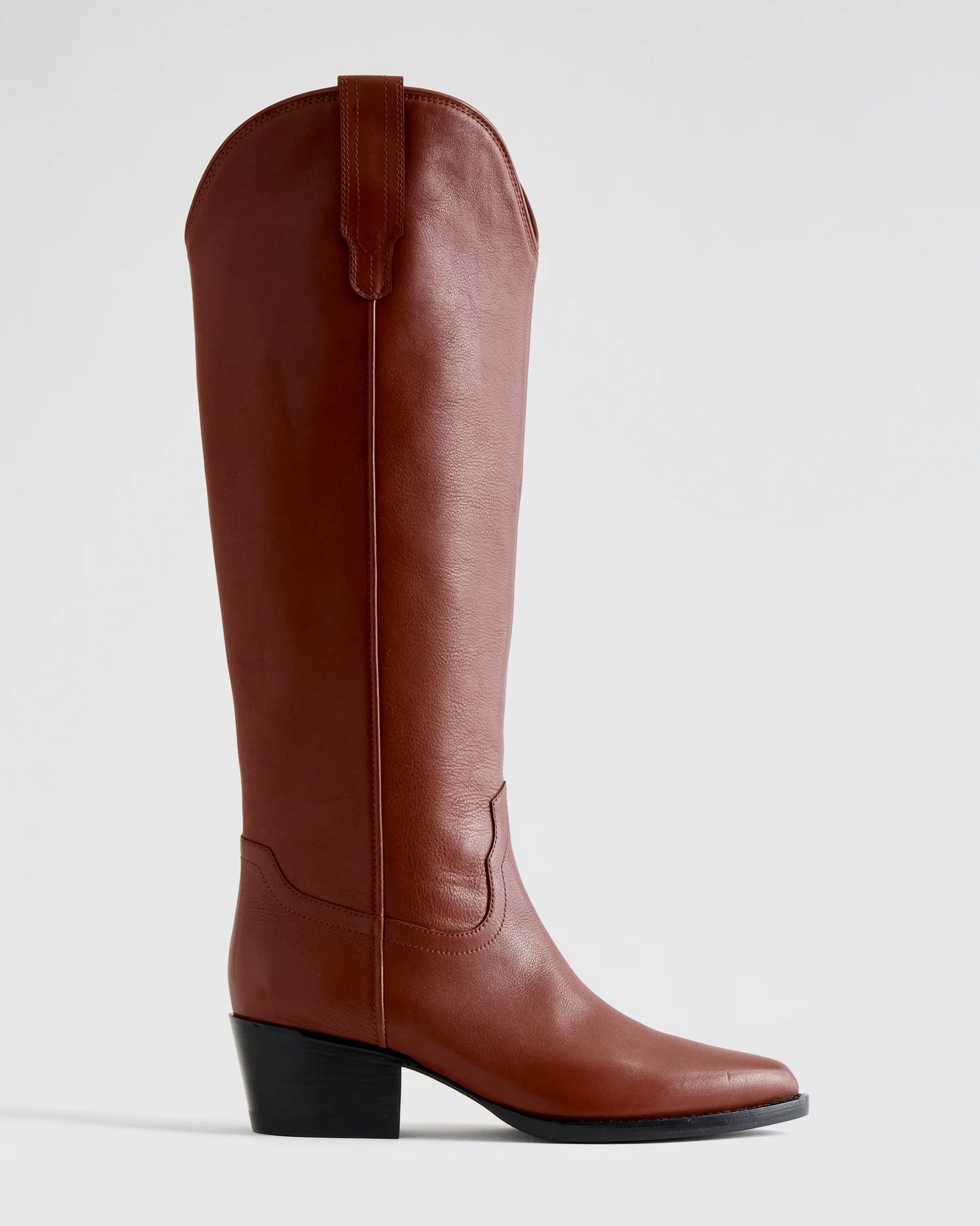 Italian Leather Tall Western Boots - 5 / Black