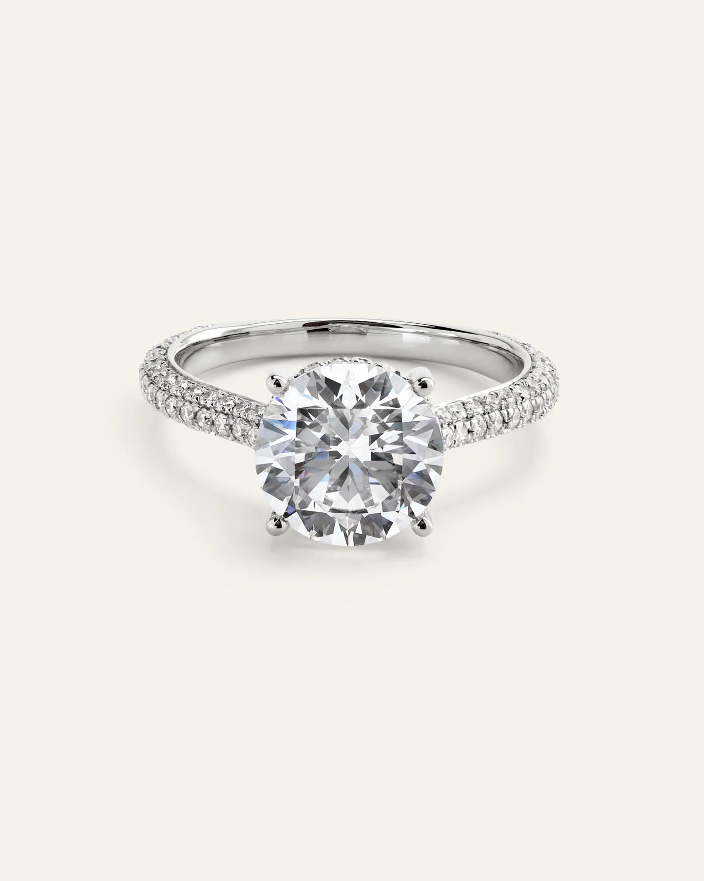 Lab Grown Diamond Round Pave Cathedral Engagement Ring - 3ct - 4 / Yellow Gold