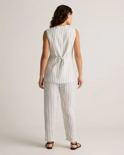 100% European Linen Longline Vest - XS / Taupe Brown Chambray