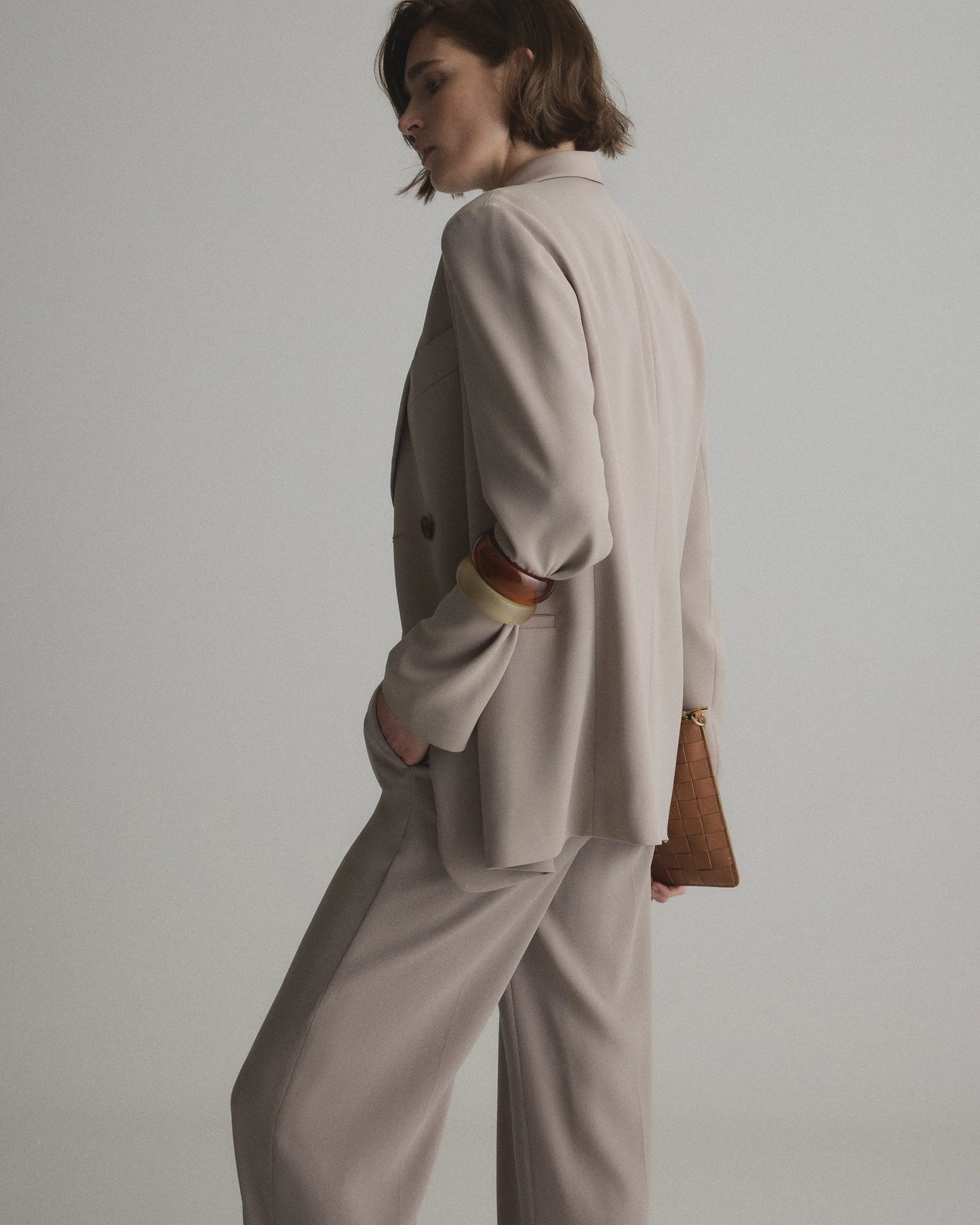 Stretch Crepe Relaxed Double-Breasted Blazer - XS / Sand
