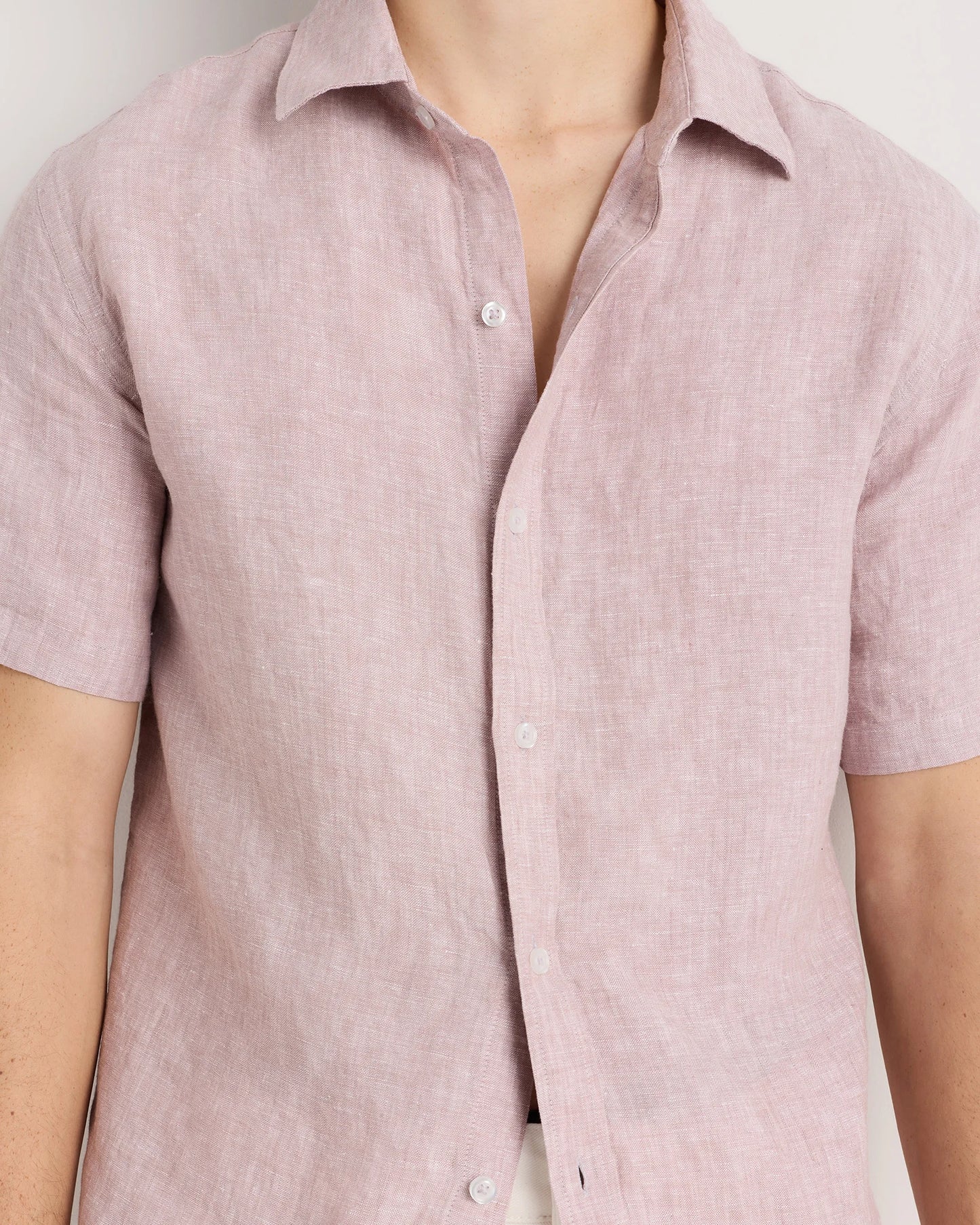100% European Linen Relaxed Short Sleeve Shirt - XS / Taupe Brown Chambray