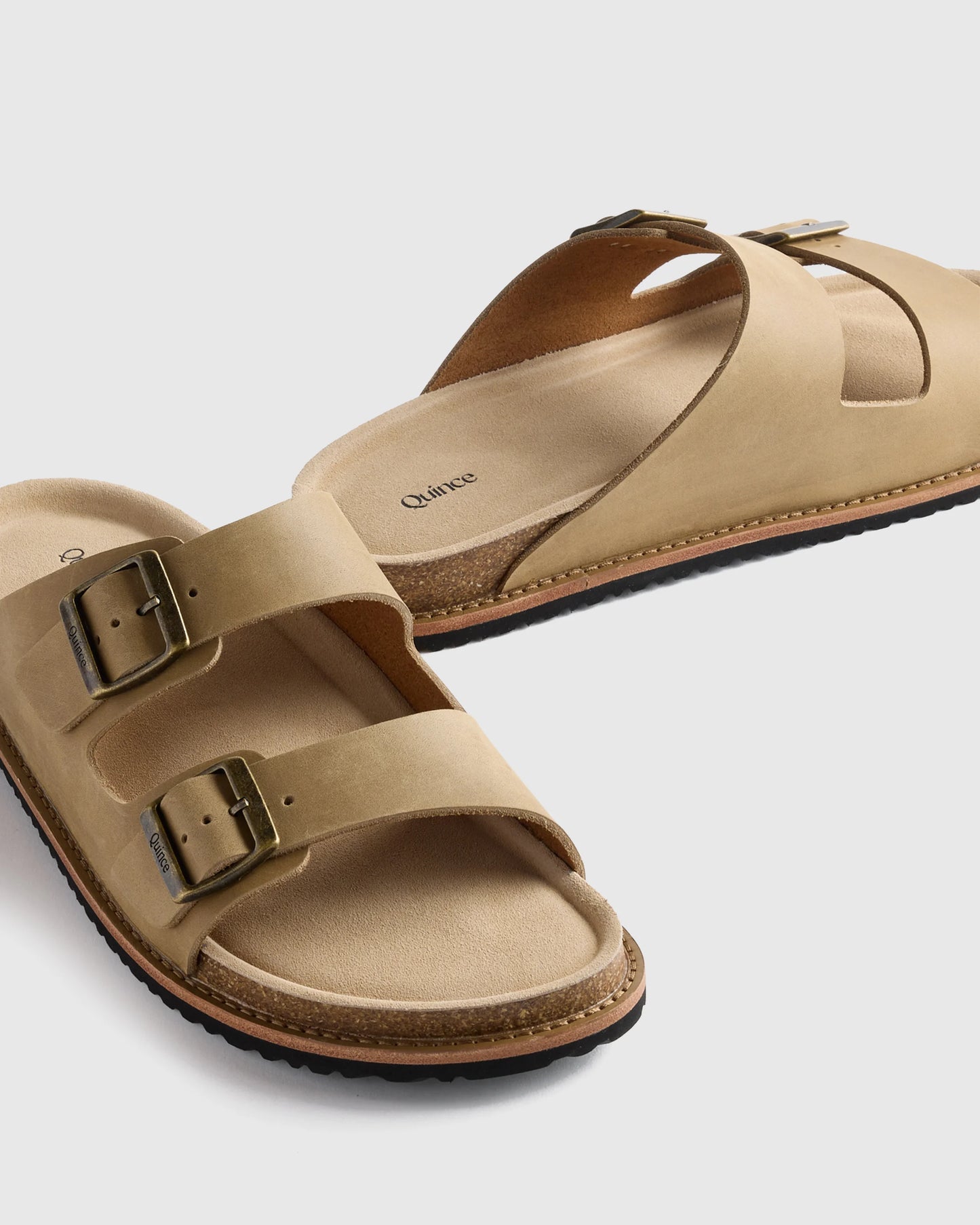 Nubuck Leather Double Buckle Slide - 7 / Black