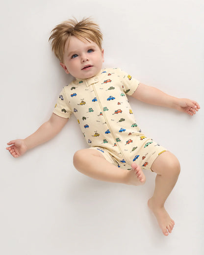 100% Organic Cotton Shortie Onesie Pajama - 0-3M / Animal Faces