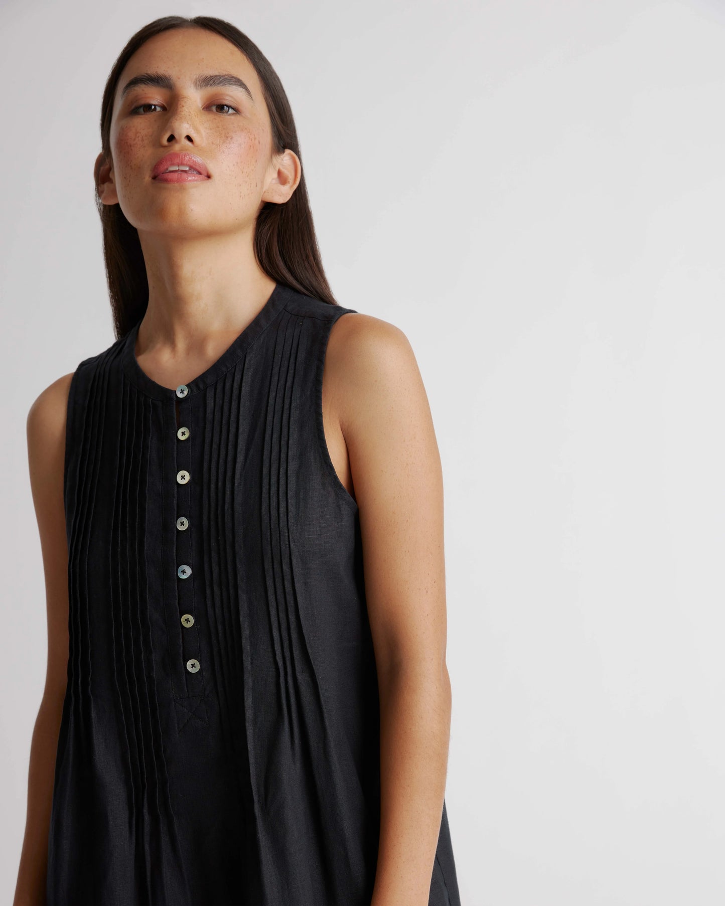 100% European Linen Sleeveless Swing Dress - XS / Classic Mini Gingham