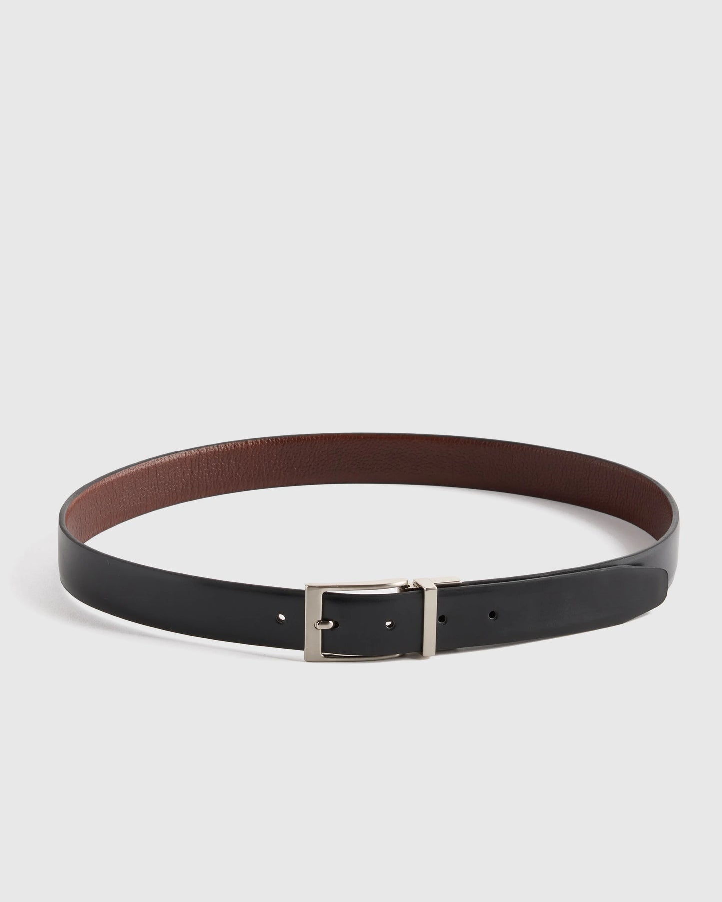 Owen Calfskin Leather Reversible Dress Belt - 30 / Black/Black