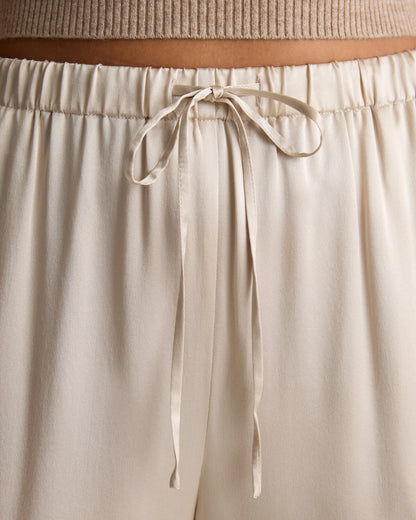100% Washable Silk Drawstring Wide Leg Pants - XS / Champagne