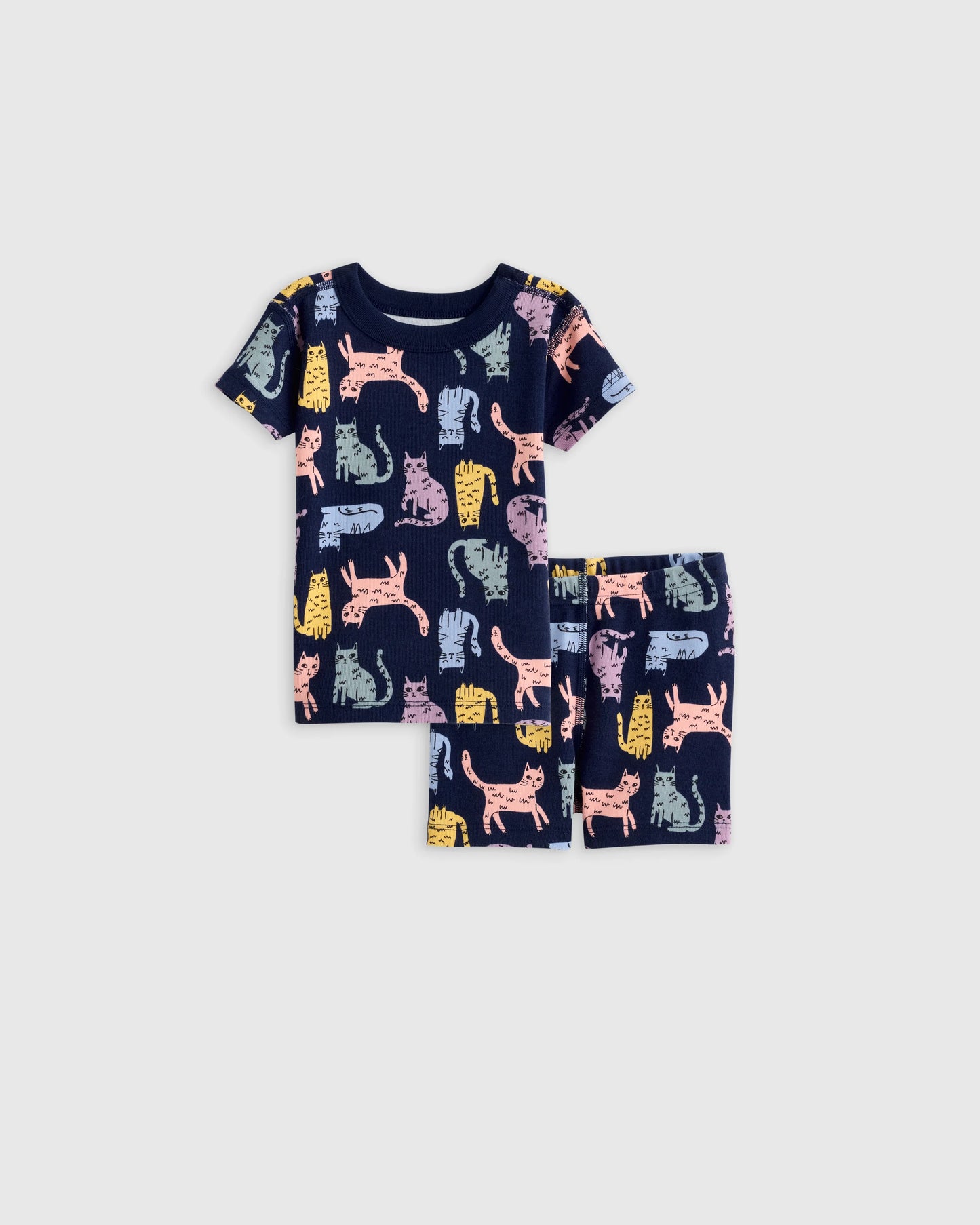 100% Organic Cotton Short Sleeve and Shorts Pajama Set - 12-18M / Navy Stripe