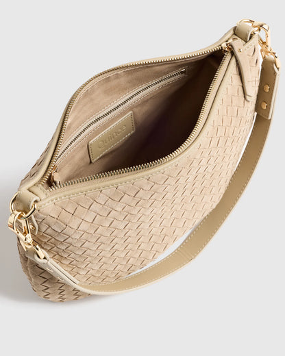 Sloane Suede Handwoven Mini Shoulder Bag - One Size / Pebble