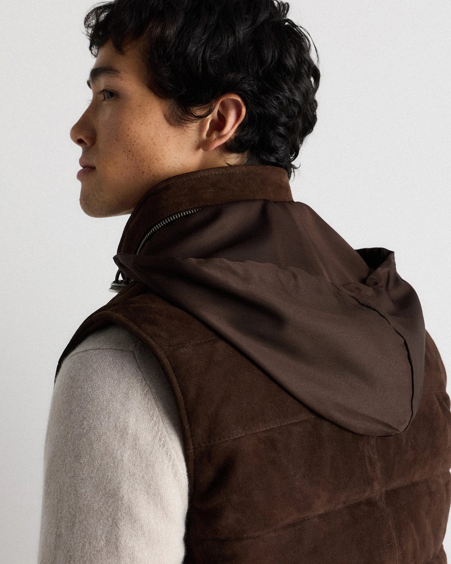 100% Suede Puffer Vest - S / Charcoal Black