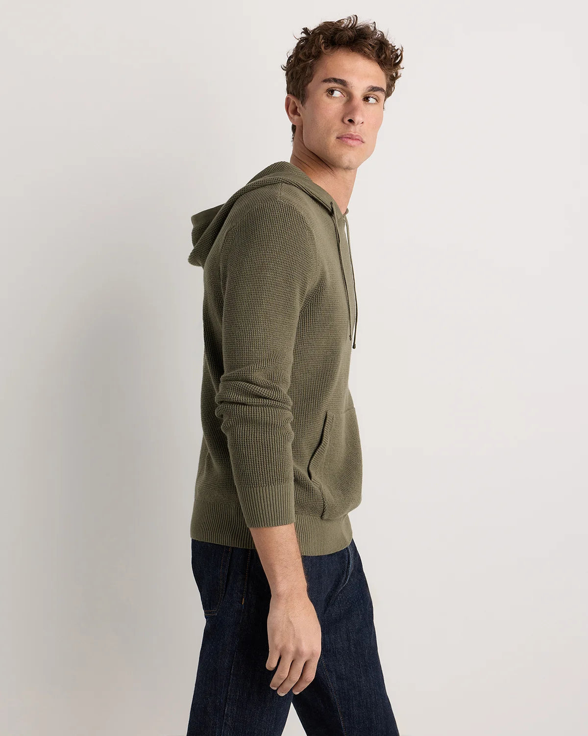 Organic Cotton Cashmere Waffle Hoodie - S / Bayberry Olive