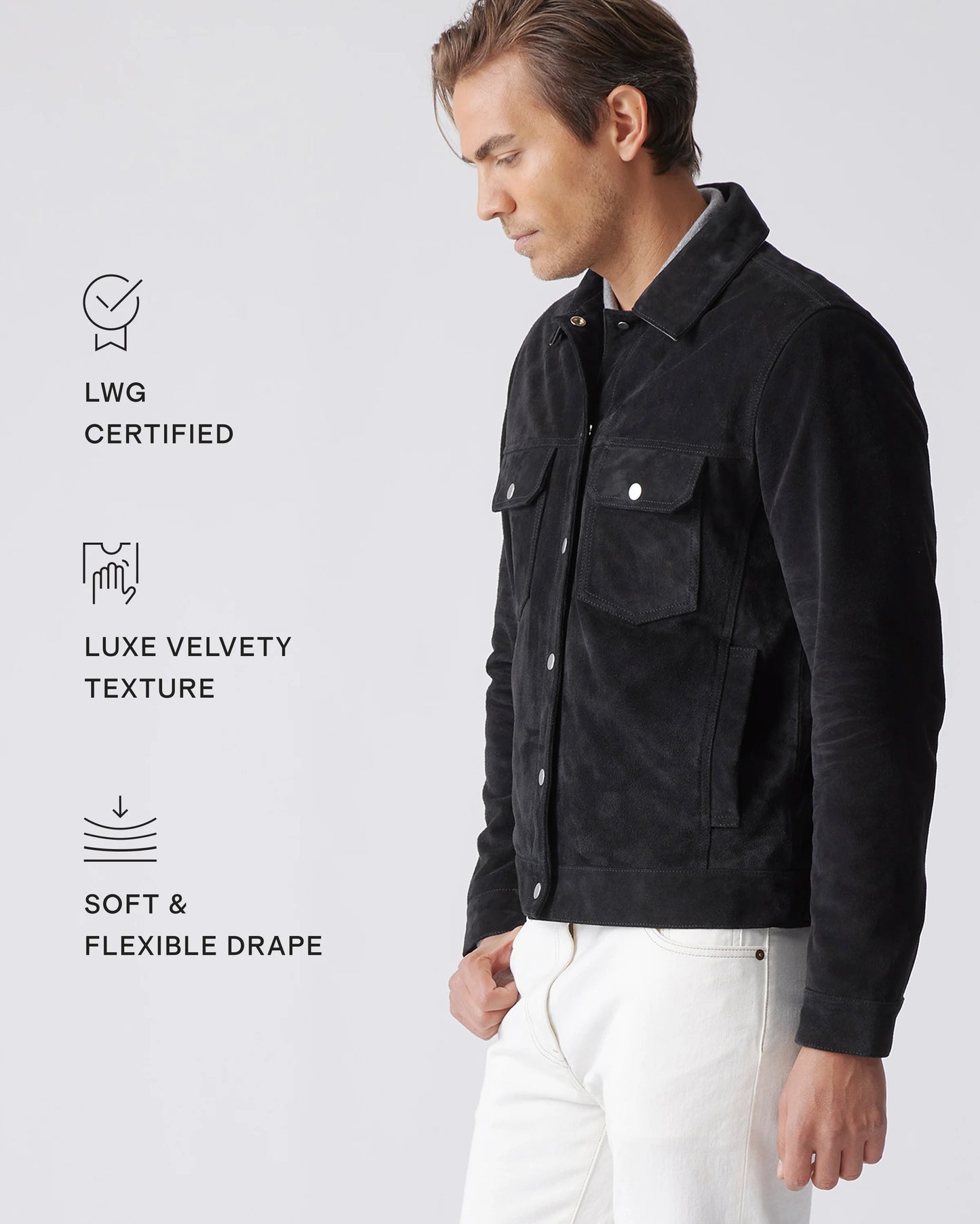 Italian Suede Trucker Jacket - S / Dark Chestnut