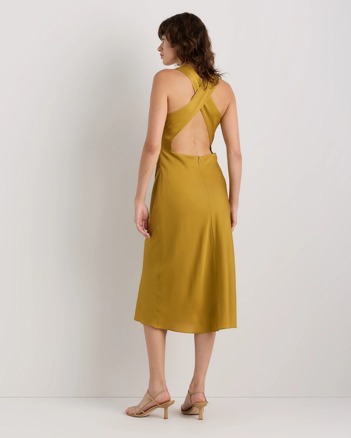 Washable Stretch Silk High Neck Midi Dress - XS / Vintage Navy Roses