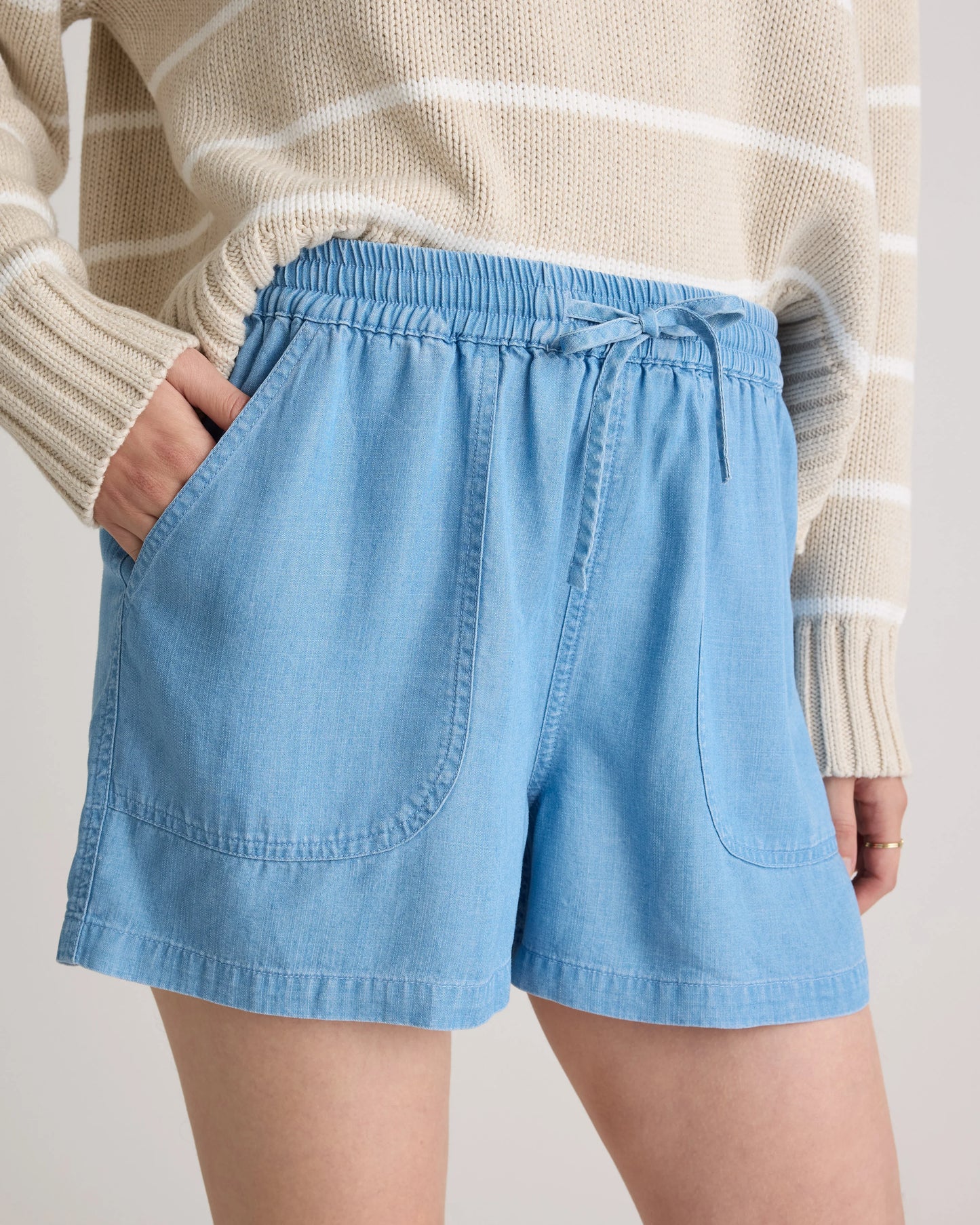Pull-On Tencel Chambray Shorts - XS / Light Indigo