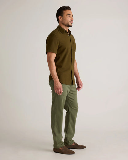 Organic Cotton Stretch Selvage Short Sleeve Shirt - S / Olive