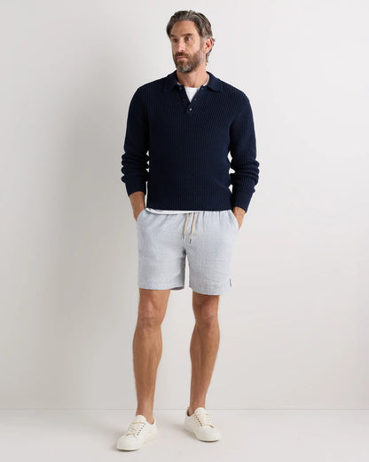 100% European Linen Drawstring Beach Shorts - 7" - XS / Taupe Brown Chambray