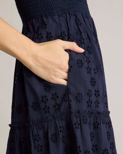 100% Organic Cotton Eyelet Smocked Midi Dress - XS / White