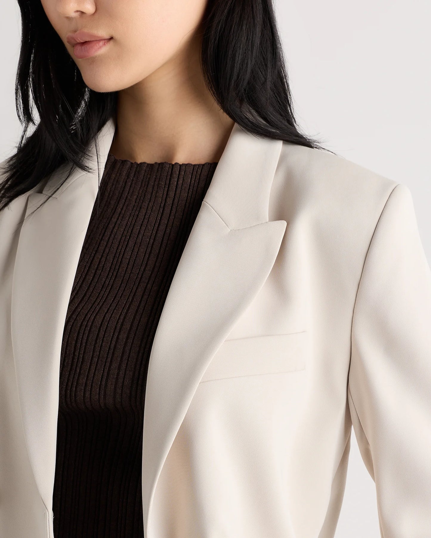 Stretch Crepe Relaxed Double-Breasted Blazer - XS / Sand