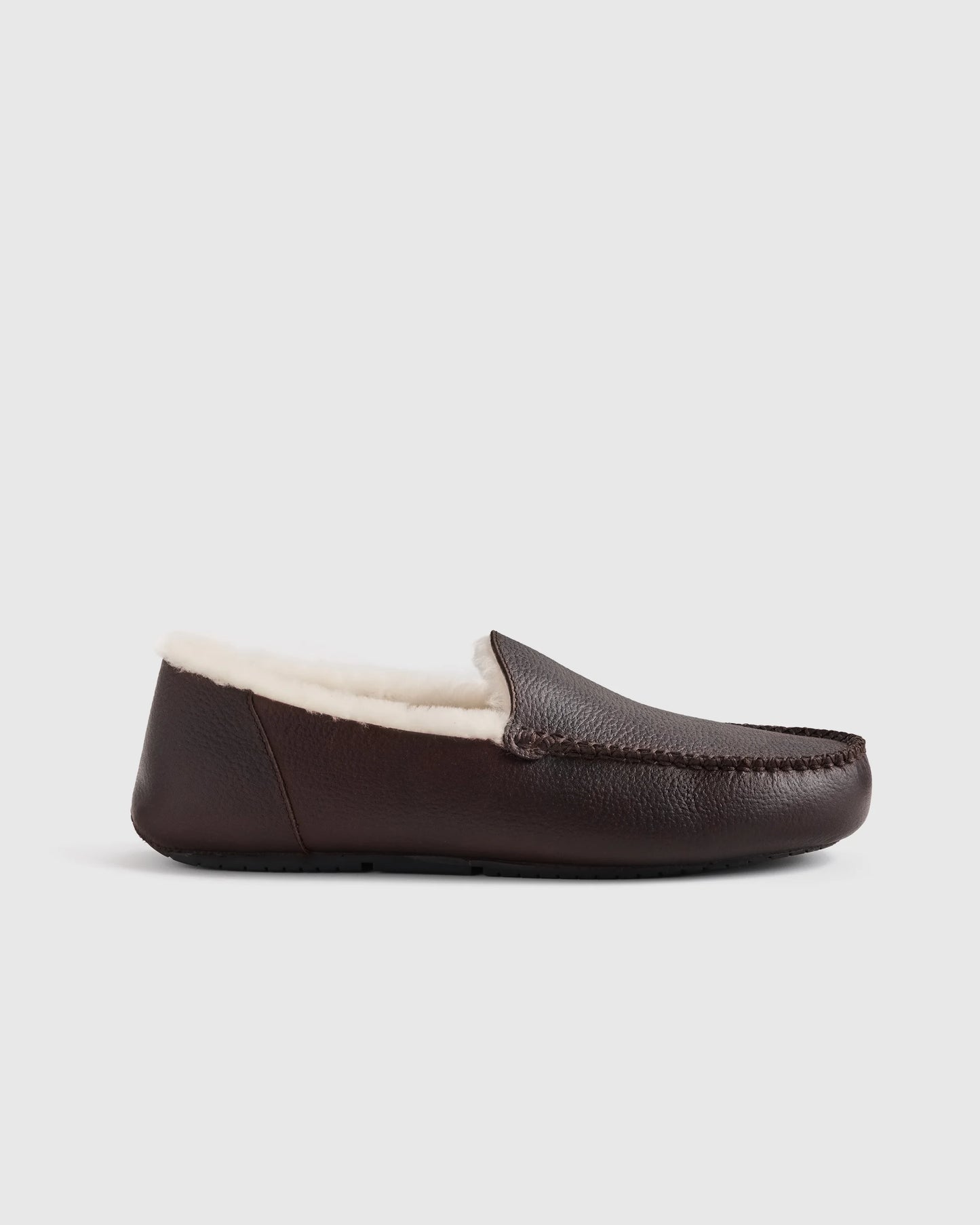 Italian Leather Handstitched Moccasin Slipper - 7 / Black