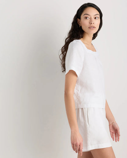 100% European Linen Square Neck Swing Top - XS / Black