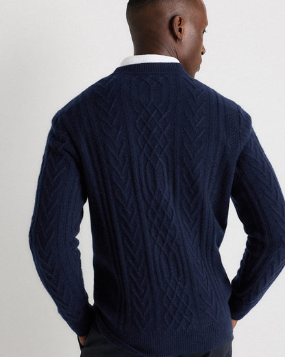 Mongolian Cashmere Cable Crewneck Sweater - S / True Navy