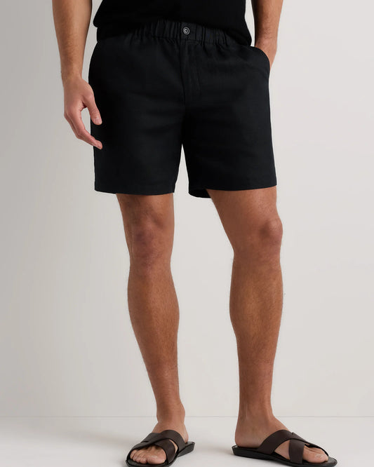 100% European Linen Shorts - 7" - S / Black