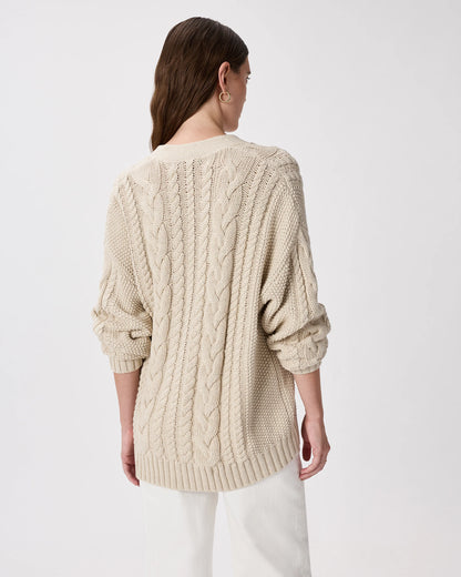 100% Organic Cotton Oversized Cable Cardigan - XS / Heather Brown