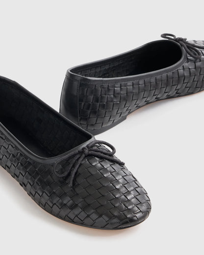 Italian Leather Handwoven Ballet Flat - 5 / Black
