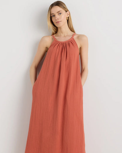 100% Organic Cotton Gauze Sleeveless Maxi Dress - XS / Spiced Orange