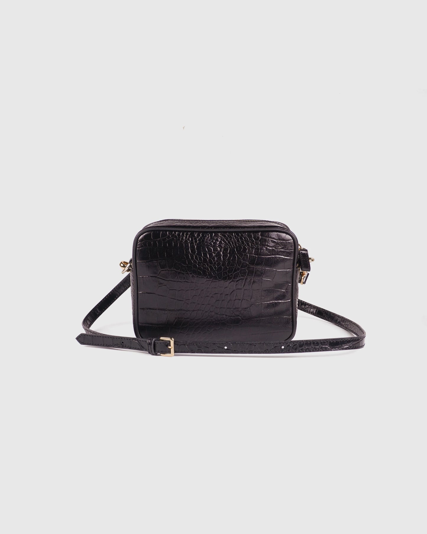 Italian Leather Crossbody Bag - One Size / Black Croco