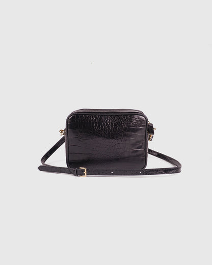 Italian Leather Crossbody Bag - One Size / Black Croco