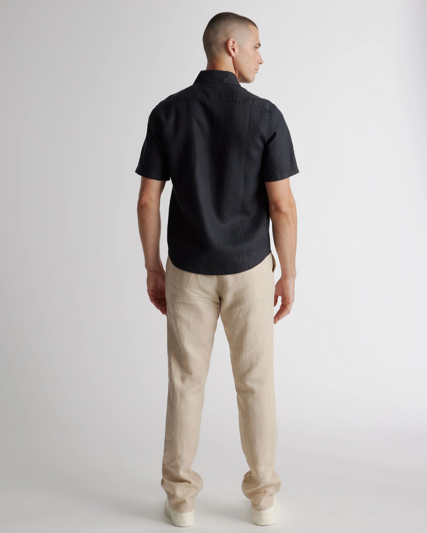 100% European Linen Relaxed Short Sleeve Shirt - XS / Taupe Brown Chambray