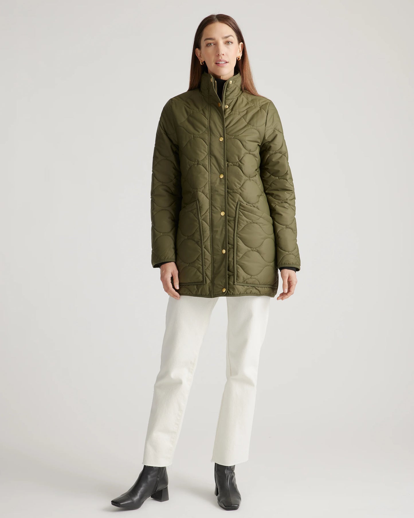 Featherless Quilted Long Puffer Jacket - XS / Silken White