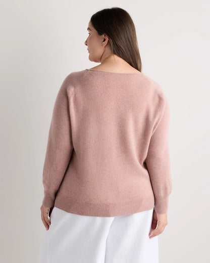 Mongolian Cashmere Boatneck Sweater - 1X / Heather Vintage Pink